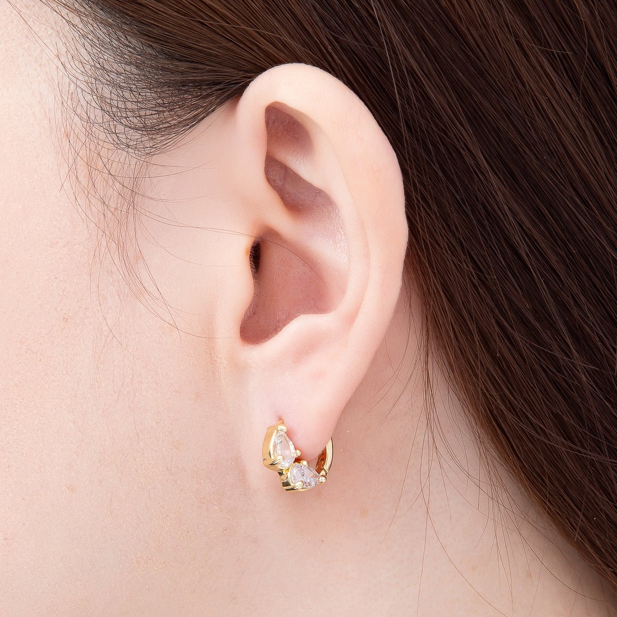 16K Gold Filled Double Clear CZ Teardrop Cartilage Huggie