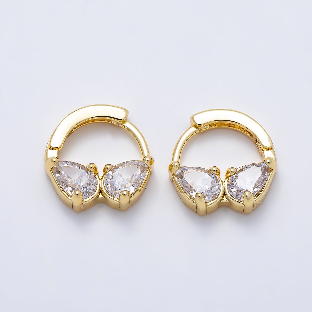 16K Gold Filled Double Clear CZ Teardrop Cartilage Huggie