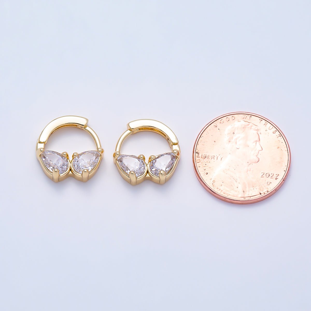 16K Gold Filled Double Clear CZ Teardrop Cartilage Huggie