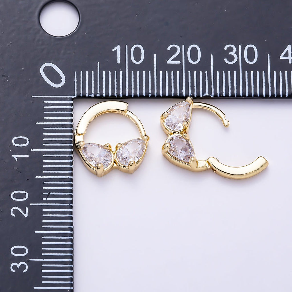 16K Gold Filled Double Clear CZ Teardrop Cartilage Huggie