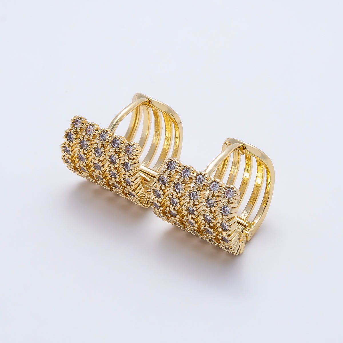 16K Gold Filled Micro Paved CZ Multiple Band Claw Cartilage Huggie