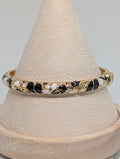 Gold-Tone Black & White Enamel Botanical Hinged Bangle
