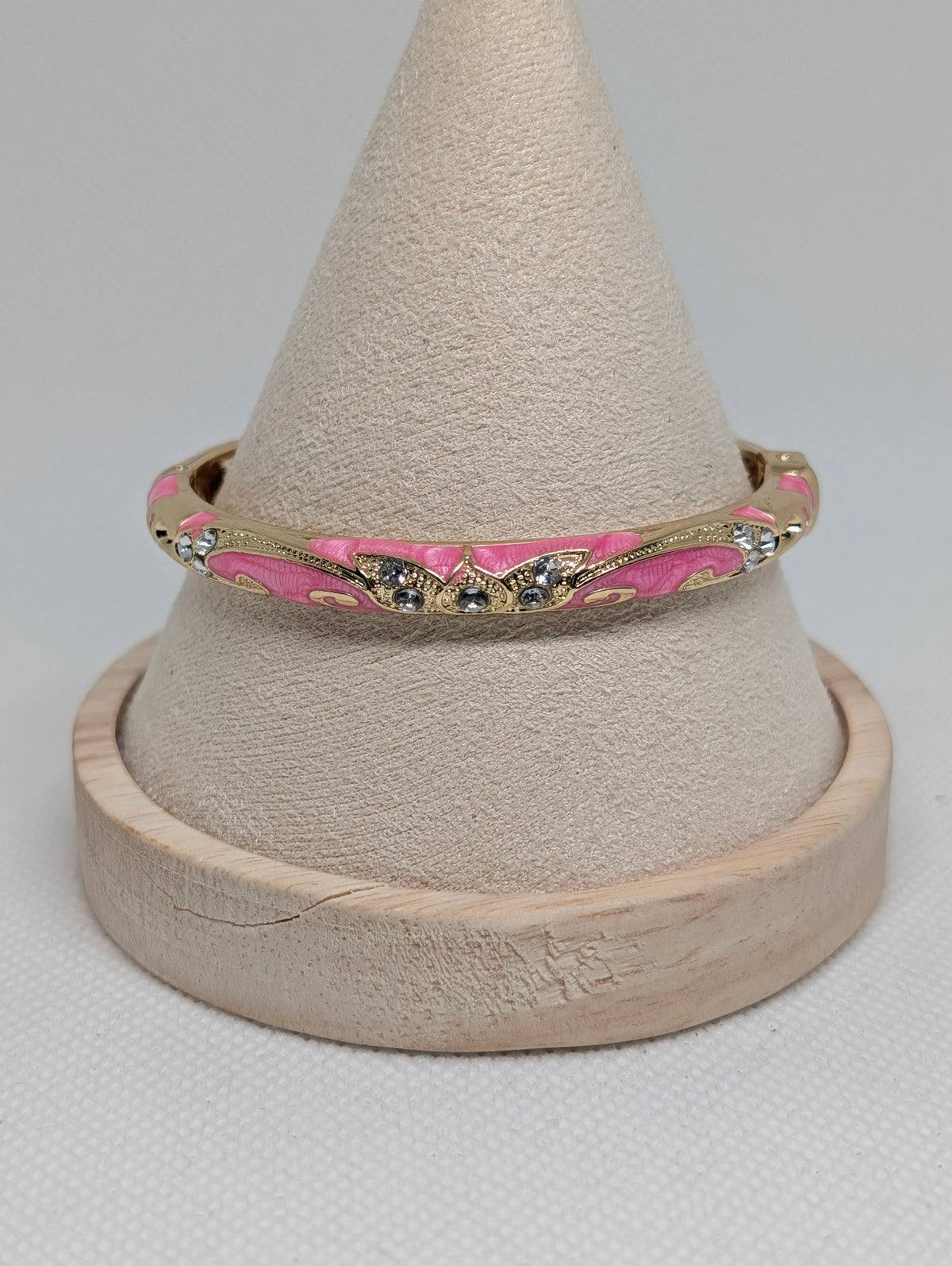 Vintage Enamel & Crystal Filigree Hinged Bangle Bracelet