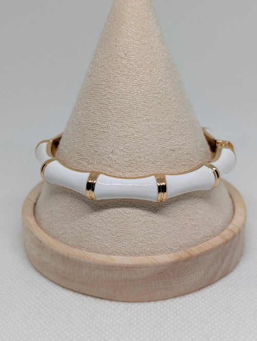 Chic Glossy Enamel & Gold Bamboo-Style Hinged Bangle