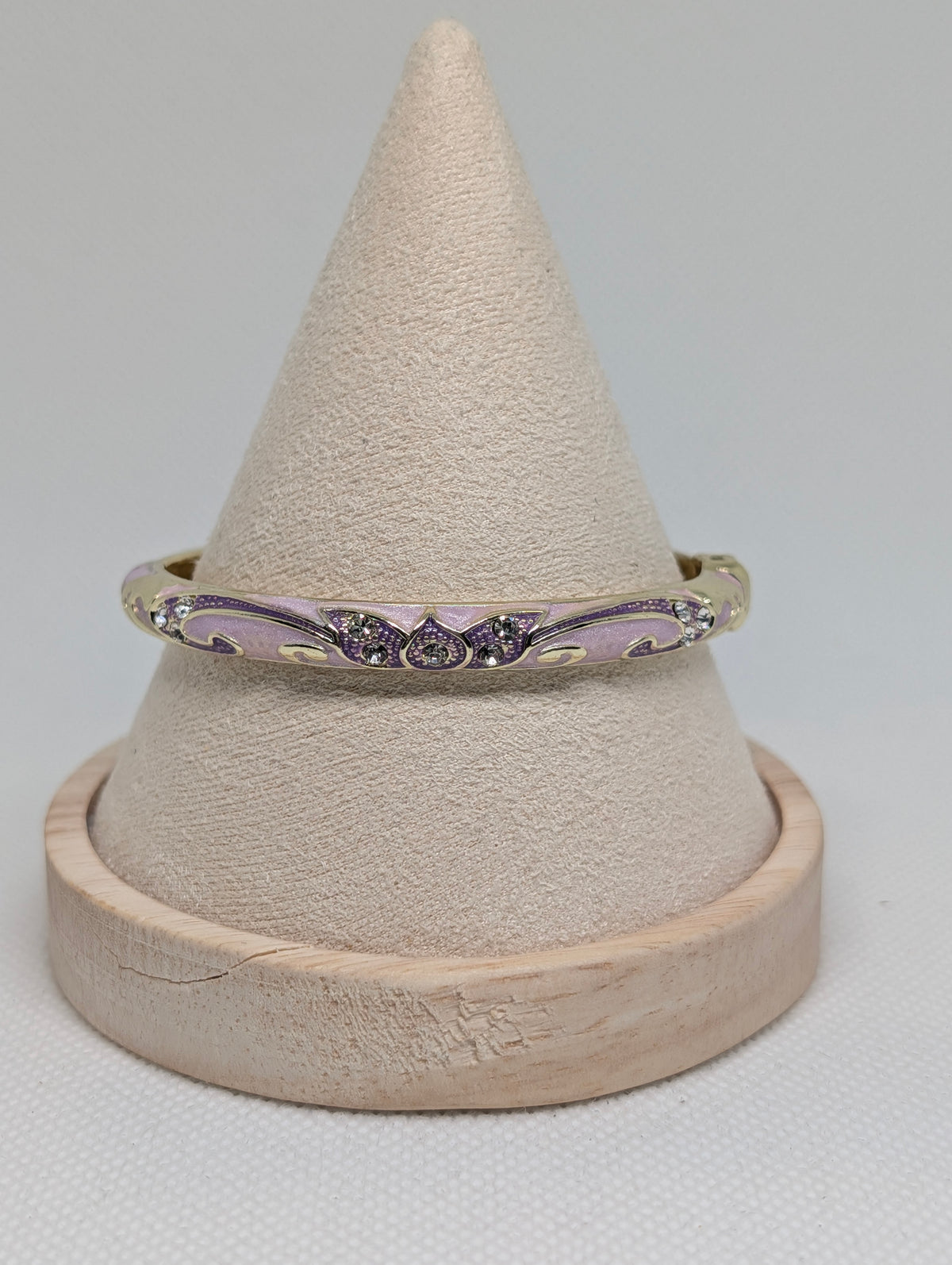 Vintage Enamel & Crystal Filigree Hinged Bangle Bracelet