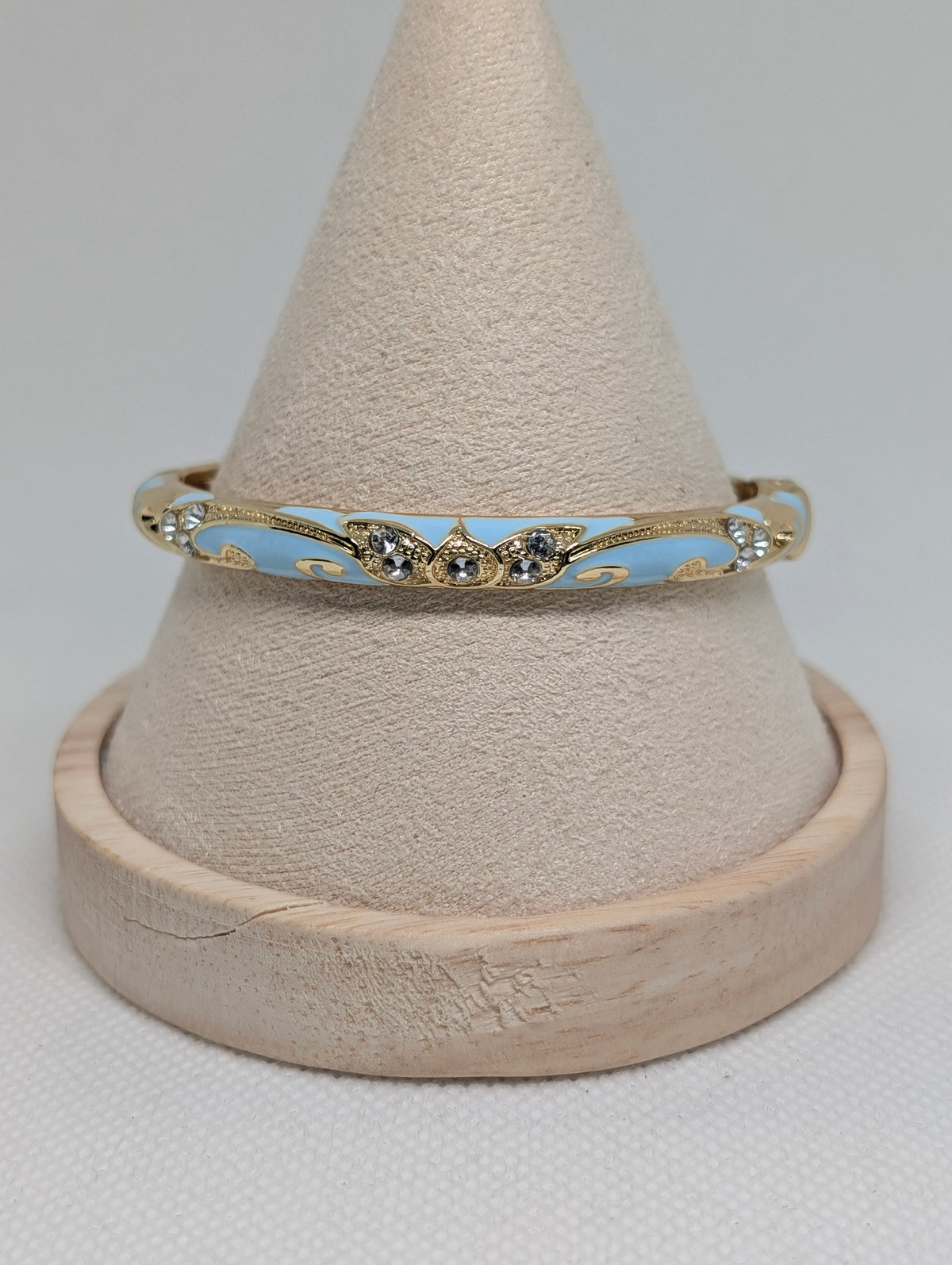 Vintage Enamel & Crystal Filigree Hinged Bangle Bracelet