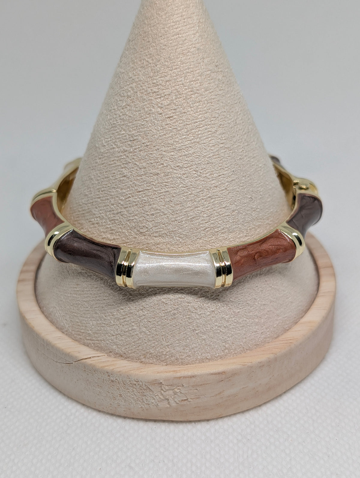 Retro Color-Block Enamel Bamboo Hinged Bangle