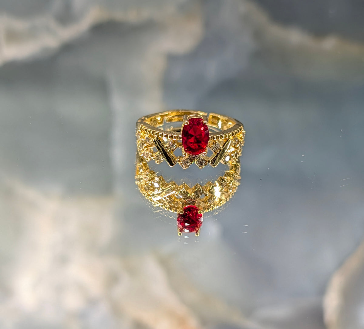 Oval Red Stone Filigree Statement Ring