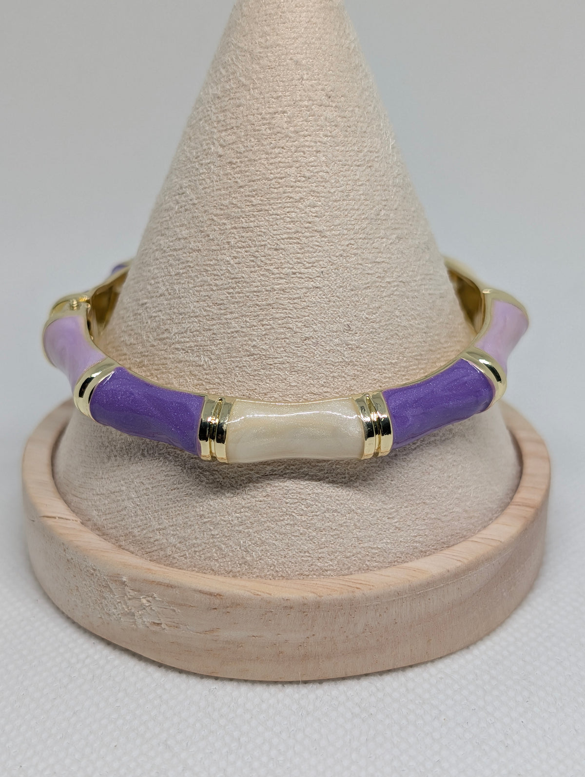 Retro Color-Block Enamel Bamboo Hinged Bangle