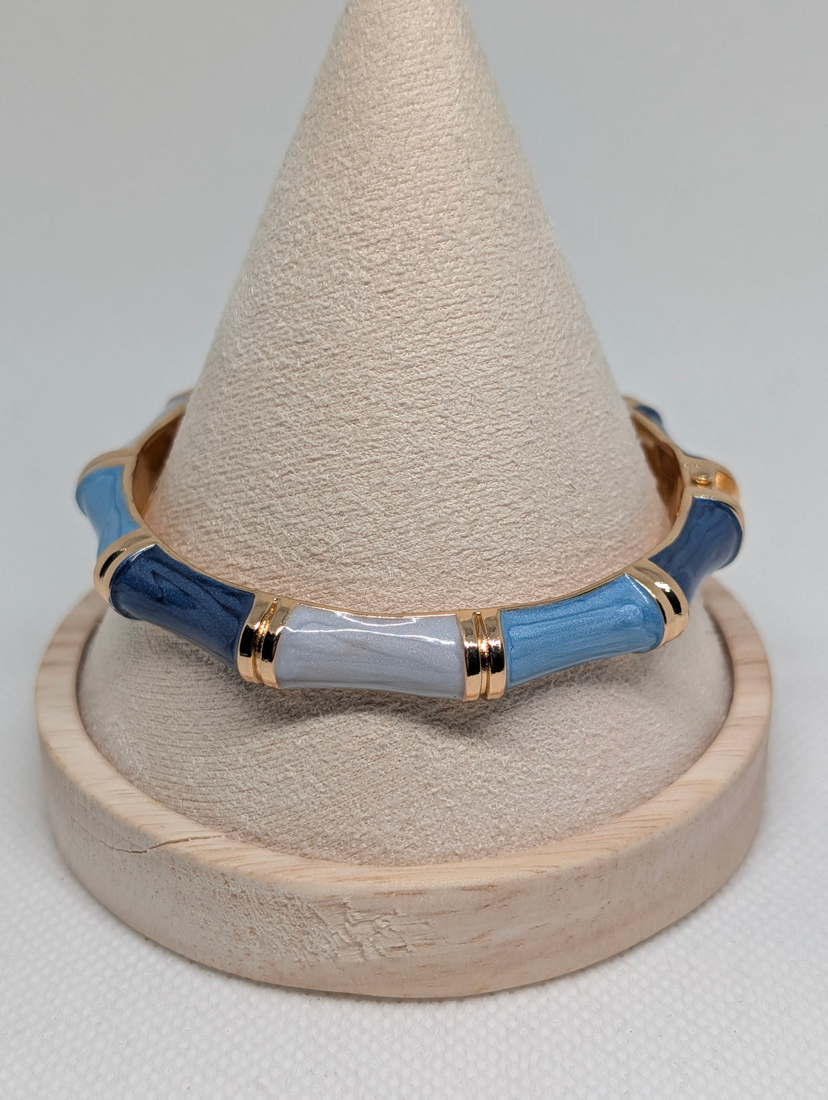 Retro Color-Block Enamel Bamboo Hinged Bangle